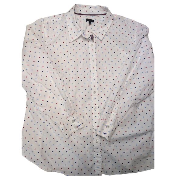 Talbots Women's Long Sleeve Cotton Button Down Shirt White Dot Size 3X Plus - Picture 3 of 6